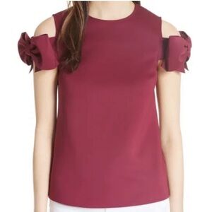 Ted Baker Bow Detail Cut Out Shoulder Blouse Size 0 Raspberry Deep Pink Mendoll